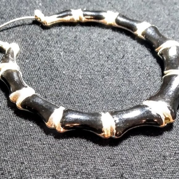 Medium size bamboo section earrings Black & Silver Retro Hip Hop Style - Picture 11 of 11
